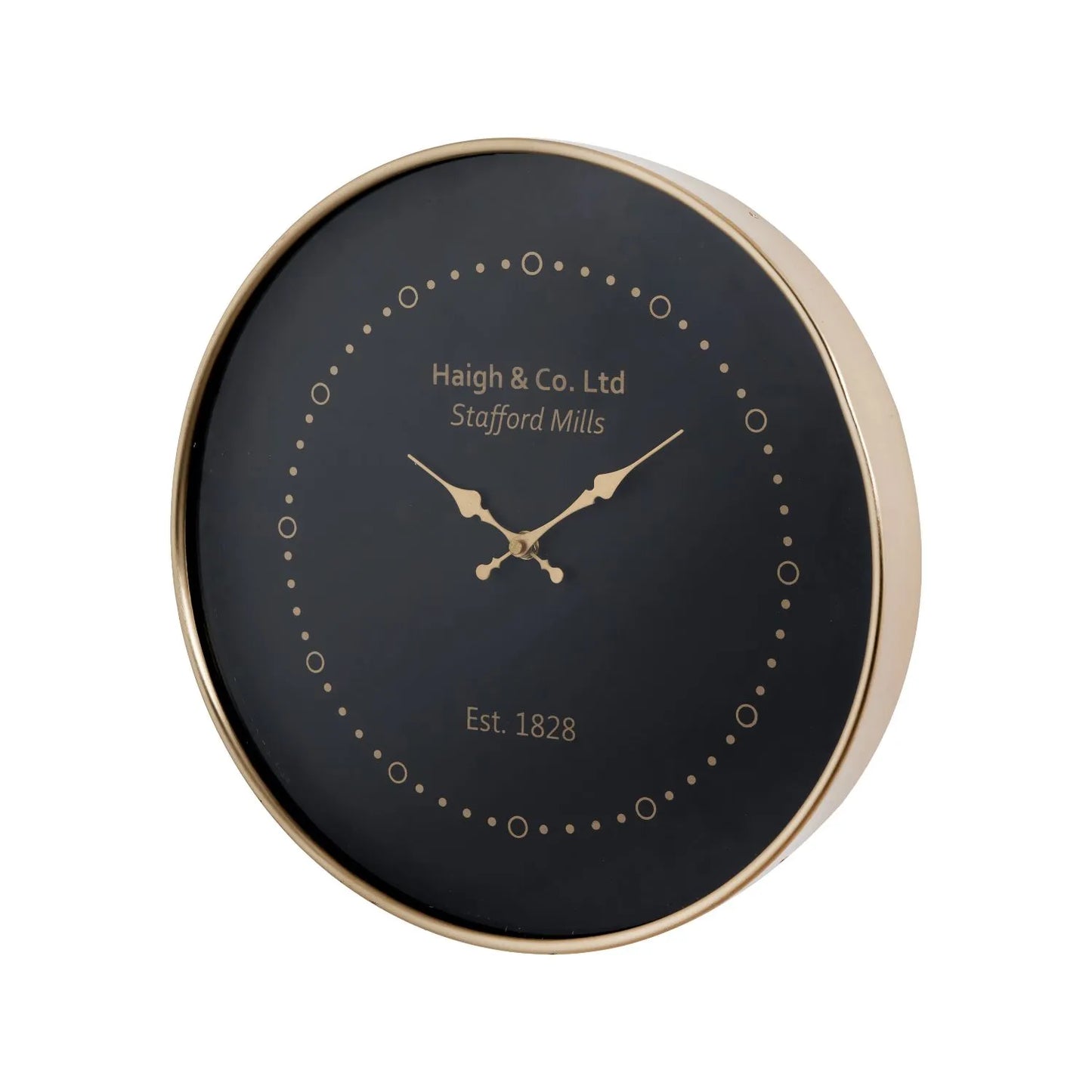 Antique Brass Round Minimalist Wall Clock with Black Face Brass Hands & Dot Markers 38x5cm - Click Style