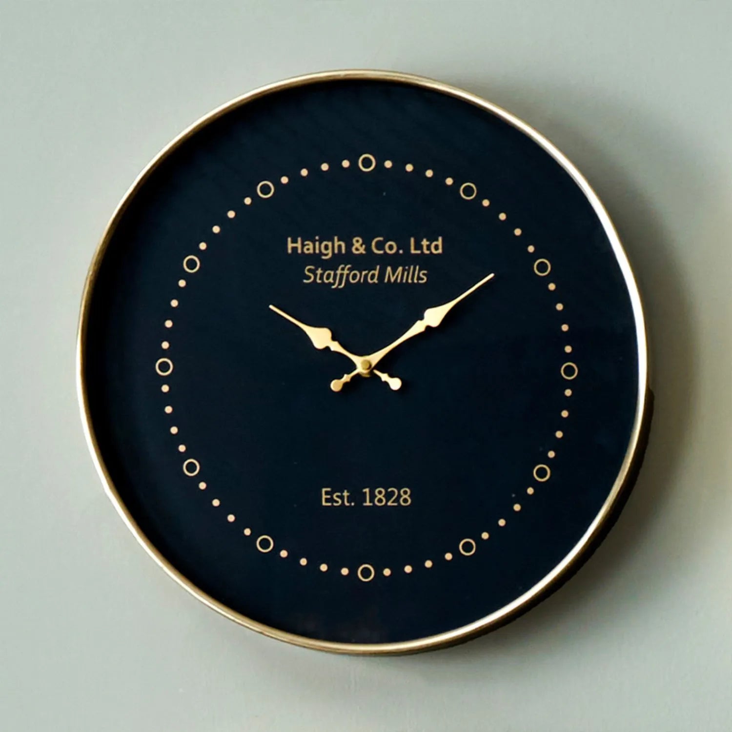 Antique Brass Round Minimalist Wall Clock with Black Face Brass Hands & Dot Markers 38x5cm - Click Style