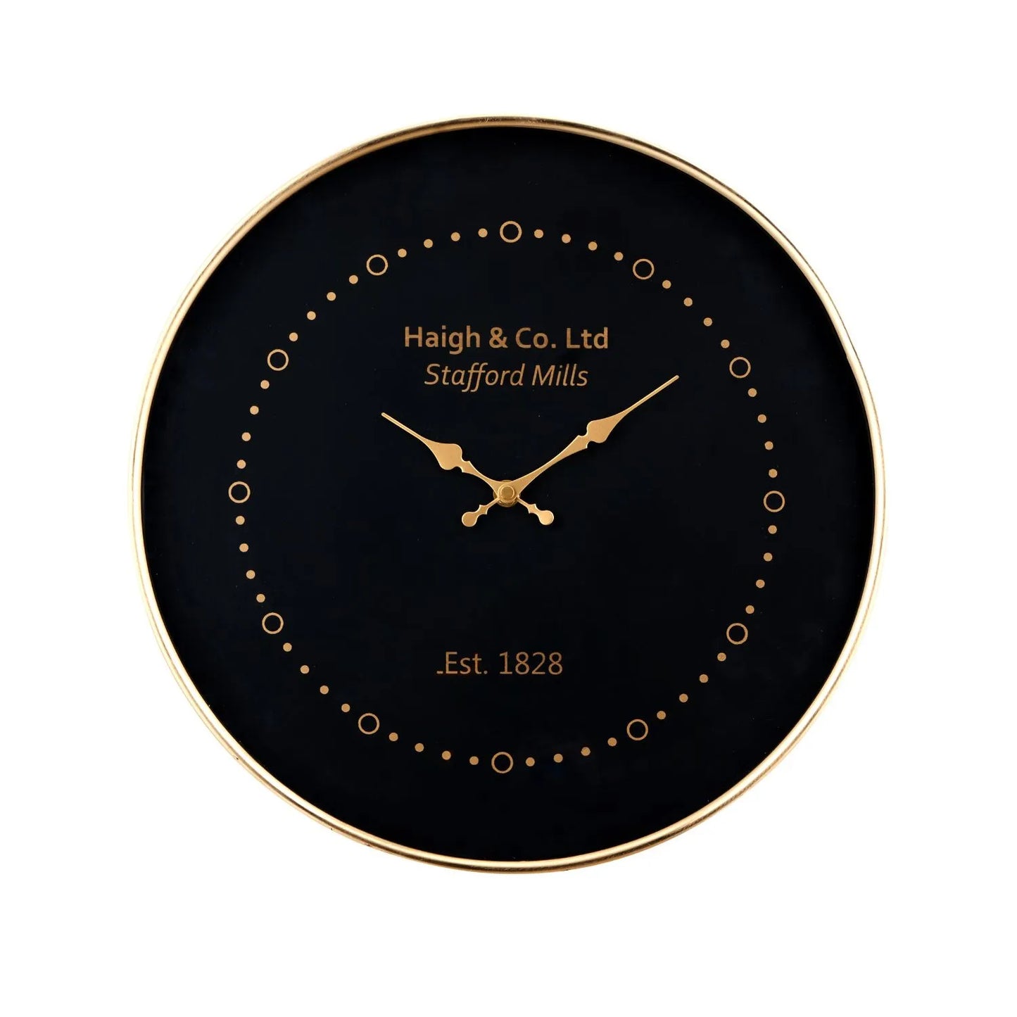 Antique Brass Round Minimalist Wall Clock with Black Face Brass Hands & Dot Markers 38x5cm - Click Style