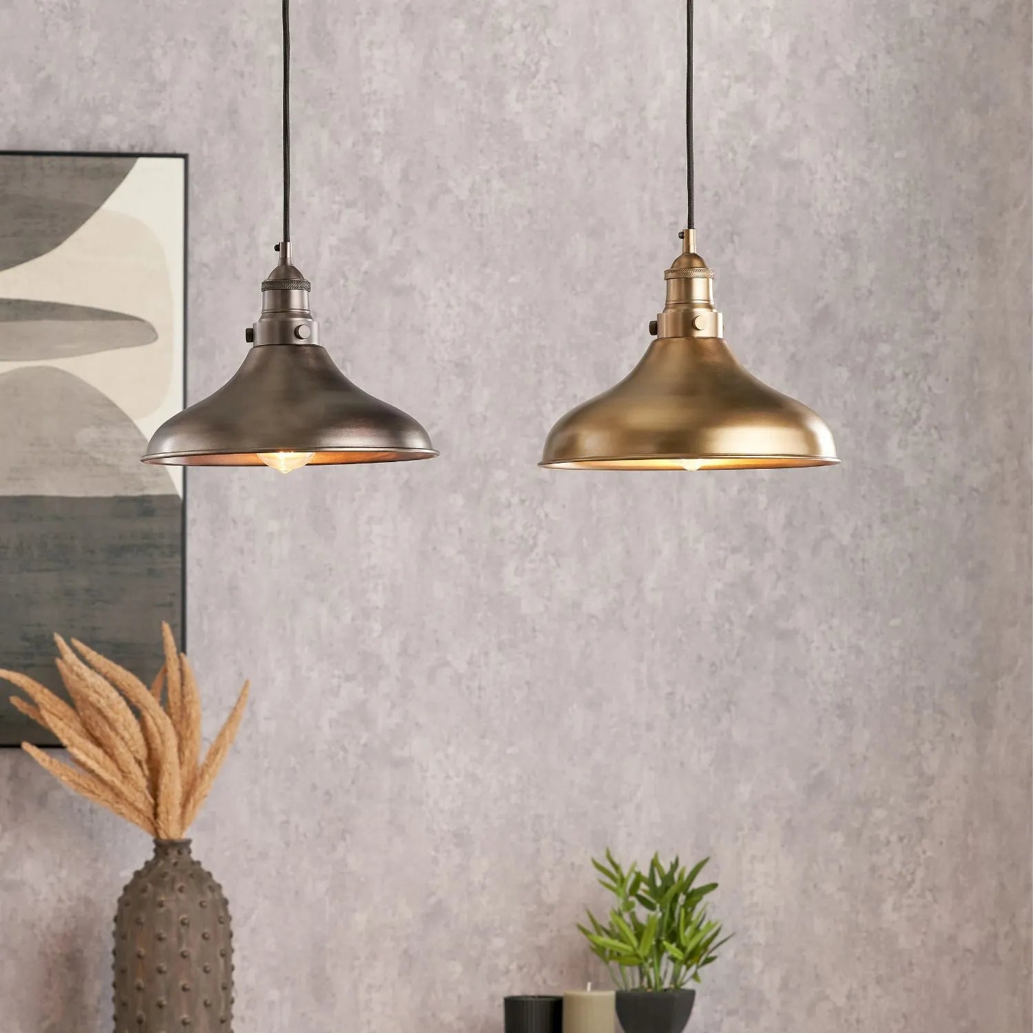 Antique Bronze Café-Style Metal Adjustable Pendant Light With Vintage Flared Dome Shade – Industrial Hanging Ceiling Pendant 122x30x30cm | Click Style