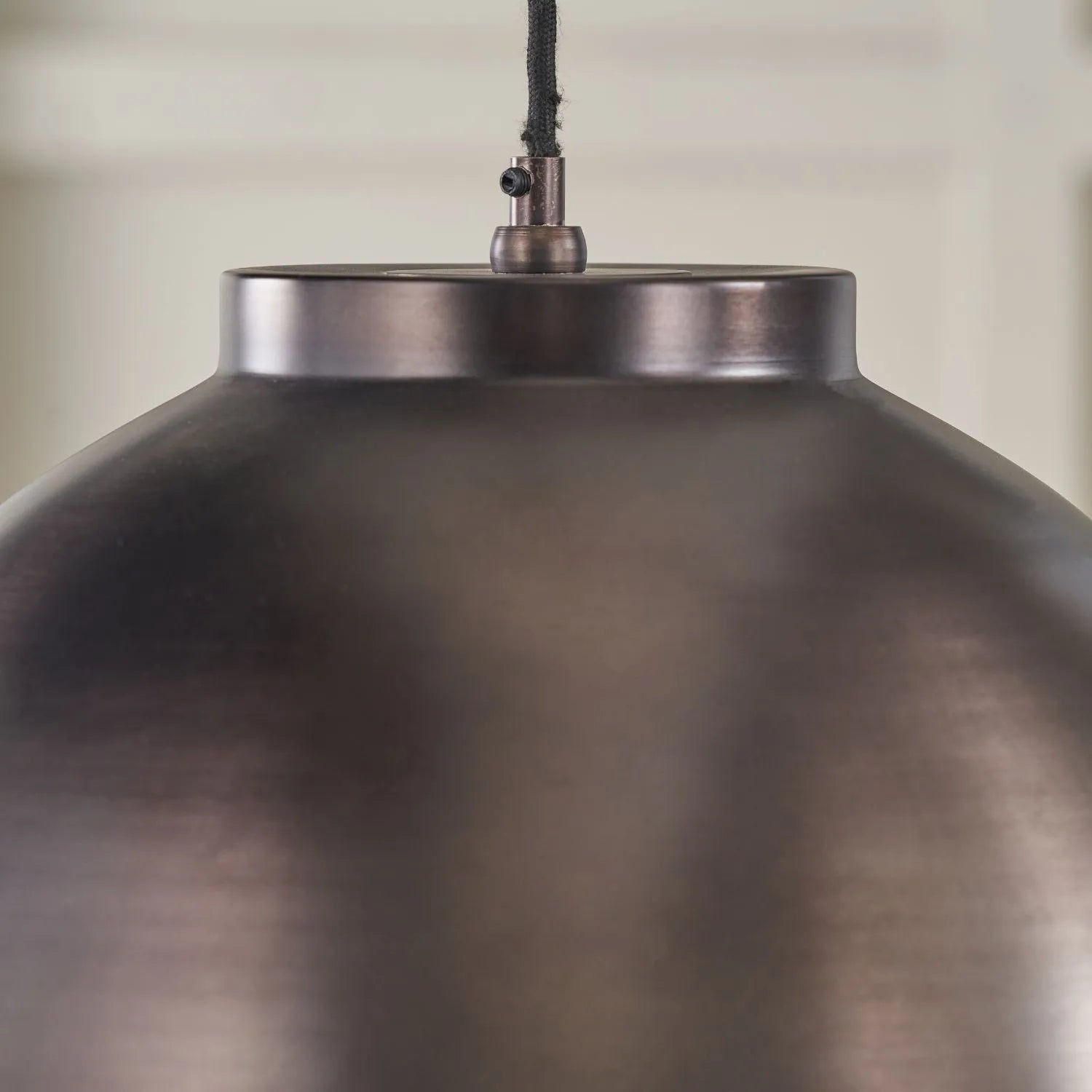 Antique Bronze Domed Metal Industrial Pendant Light With Black Fabric Cable Adjustable Dimmable Ceiling Light 129x45x45cm | Click Style