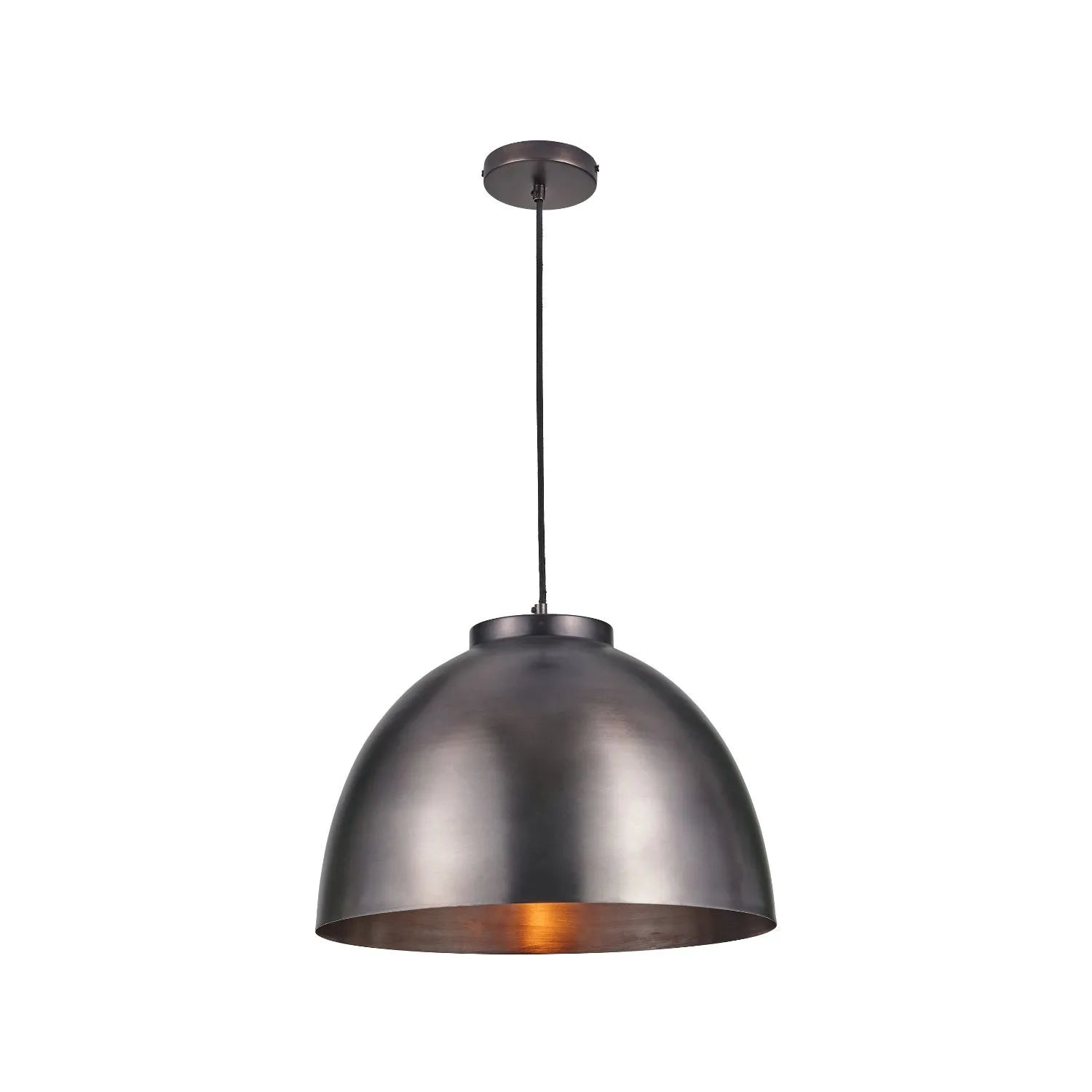 Antique Bronze Domed Metal Industrial Pendant Light With Black Fabric Cable Adjustable Dimmable Ceiling Light 129x45x45cm | Click Style