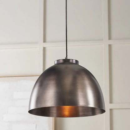 Antique Bronze Domed Metal Industrial Pendant Light With Black Fabric Cable Adjustable Dimmable Ceiling Light 129x45x45cm | Click Style
