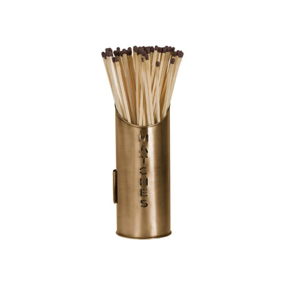 Antique Bronze Log & Kindling Buckets with Matchstick Holder – 3 Piece Metal Fireside Set with Cut-Out Lettering – MATCHES Holder with Long Matches | Click Style