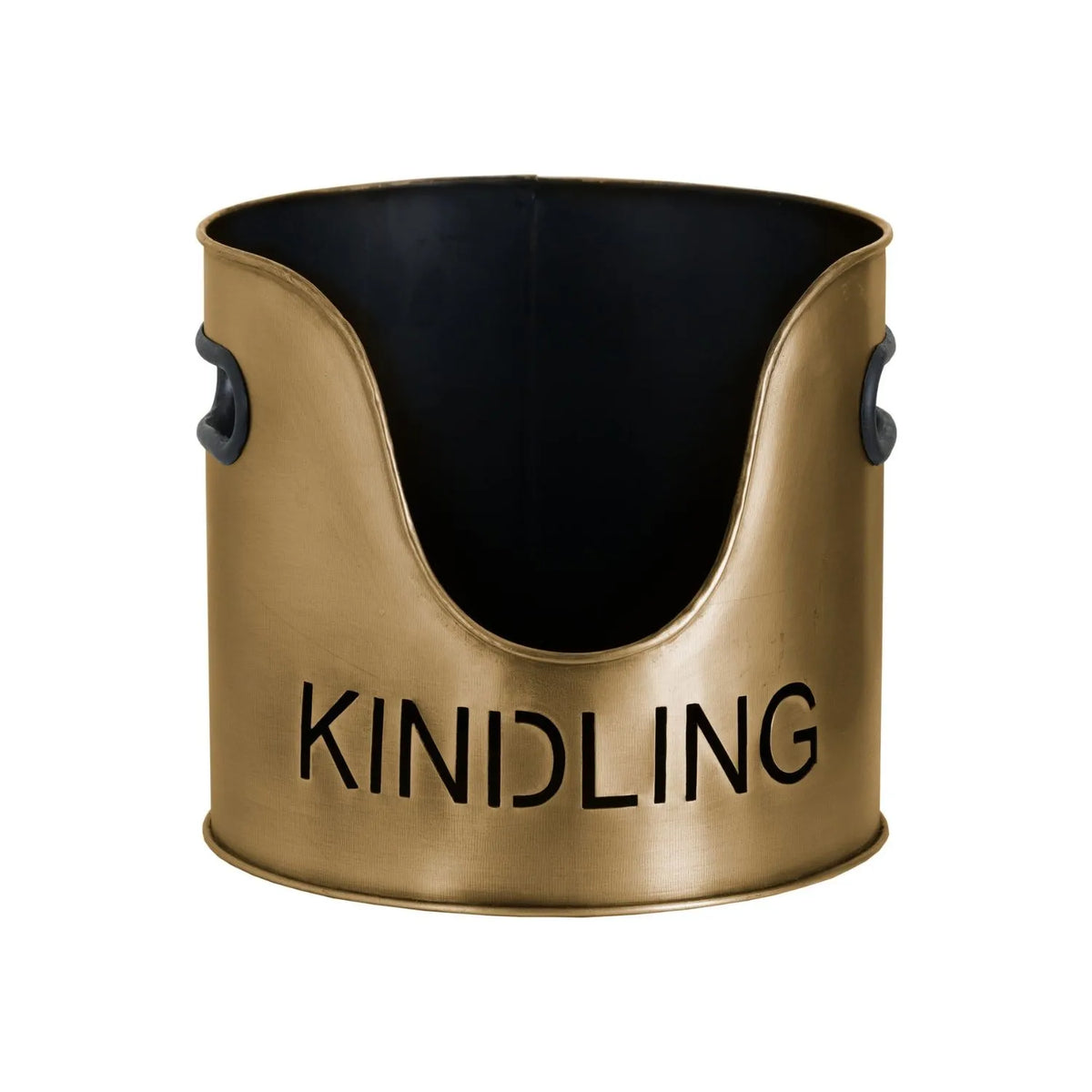 Antique Bronze Log & Kindling Buckets with Matchstick Holder – 3 Piece Metal Fireside Set with Cut-Out Lettering – KINDLING Bucket | Click Style