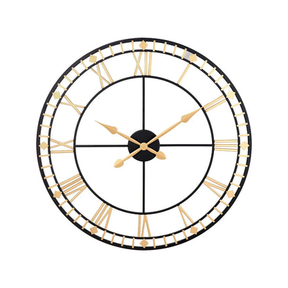Antique Bronze & Black Metal Skeleton Wall Clock with Roman Numerals & Gold Hands – Large Round Open Frame Clock 80x80x5cm – Front View | Click Style