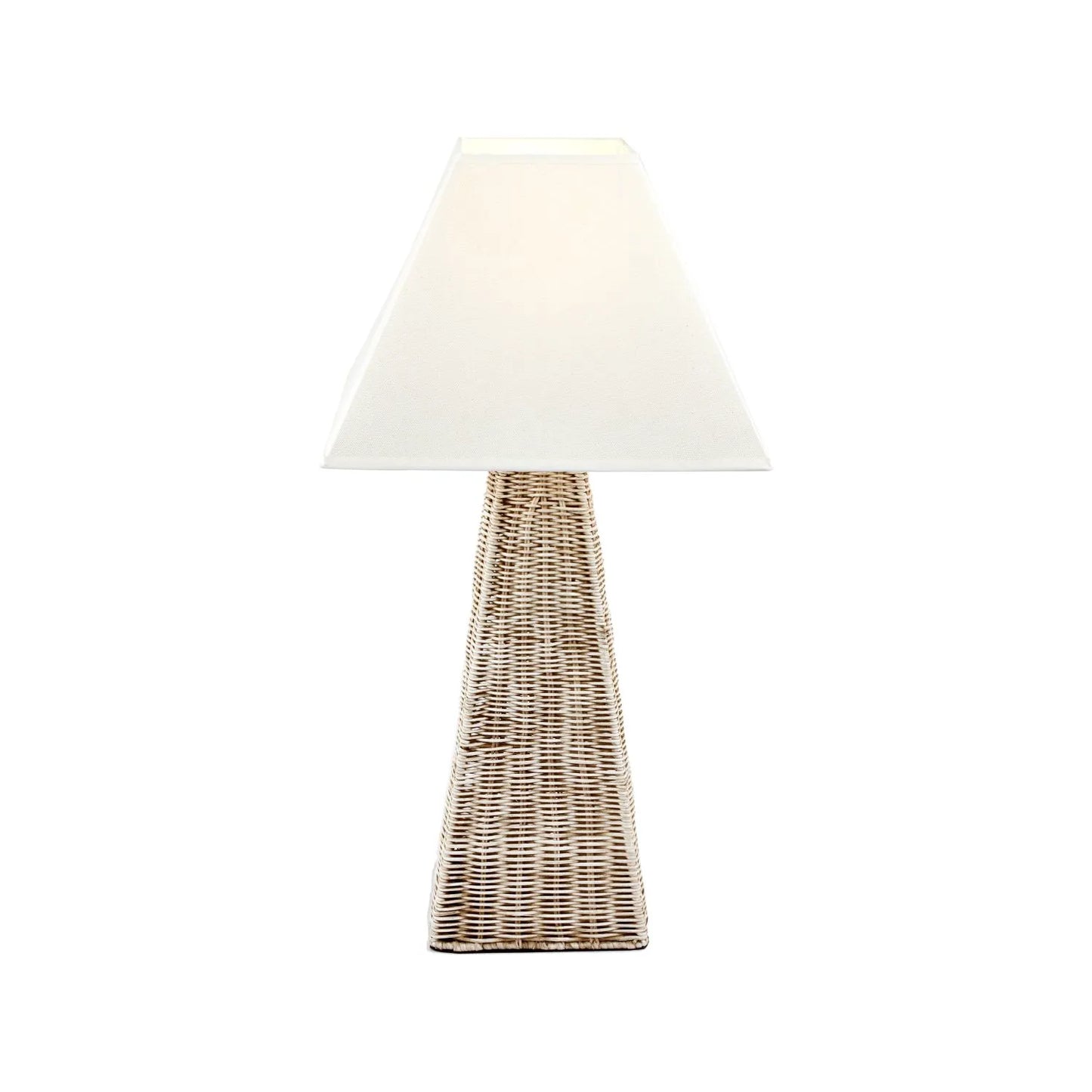 Antique Cream-Washed Rattan Pyramid Table Lamp Base With Gold Lampholder Woven Natural Table Light 49x18x18cm | Click Style