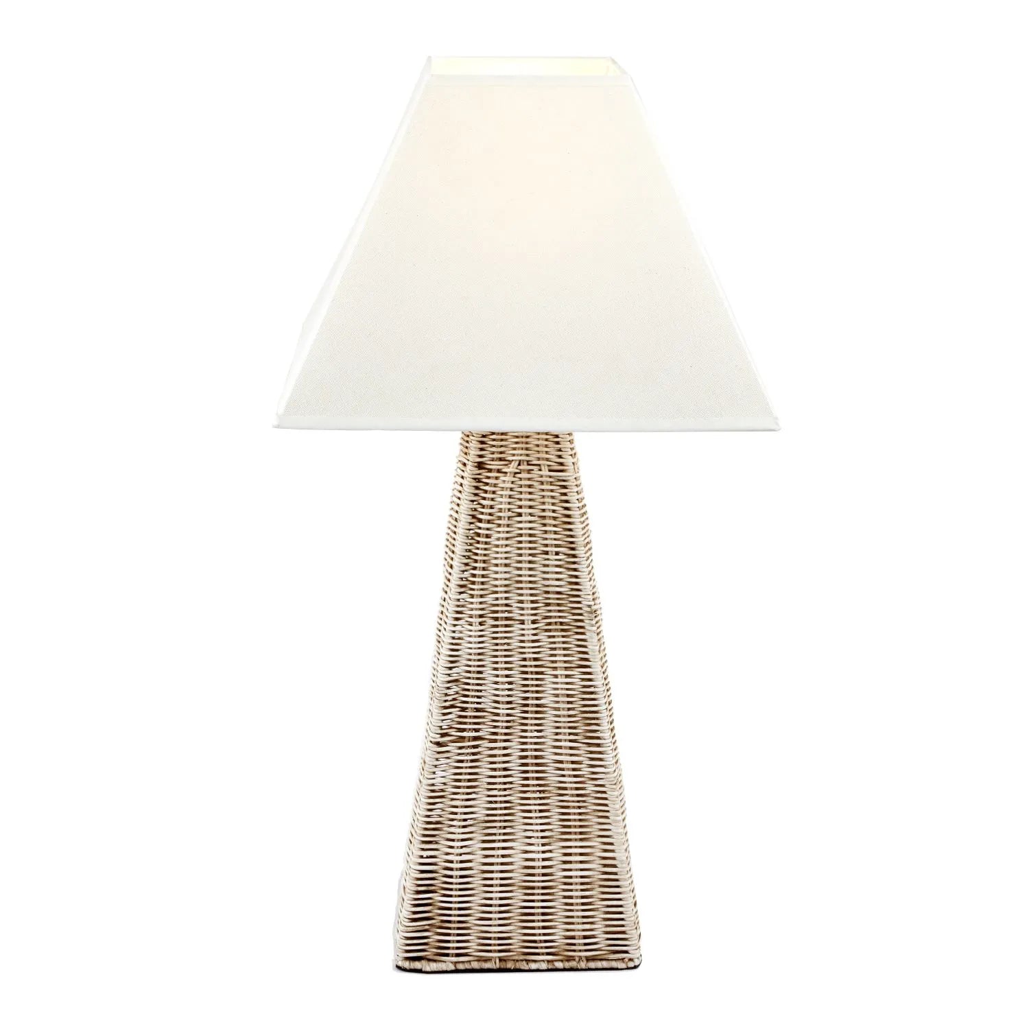 Antique Cream-Washed Rattan Pyramid Table Lamp Base With Gold Lampholder Woven Natural Table Light 49x18x18cm | Click Style