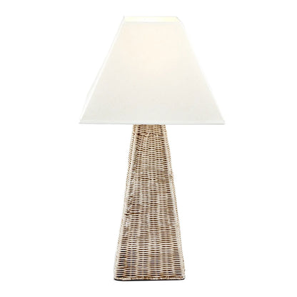 Antique Cream-Washed Rattan Pyramid Table Lamp Base With Gold Lampholder Woven Natural Table Light 49x18x18cm | Click Style