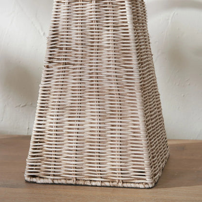 Antique Cream-Washed Rattan Pyramid Table Lamp Base With Gold Lampholder Woven Natural Table Light 49x18x18cm | Click Style