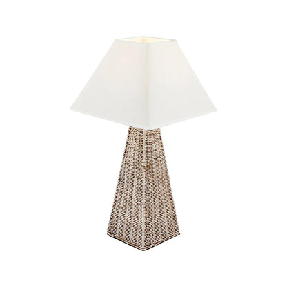 Antique Cream-Washed Rattan Pyramid Table Lamp Base With Gold Lampholder Woven Natural Table Light 49x18x18cm | Click Style