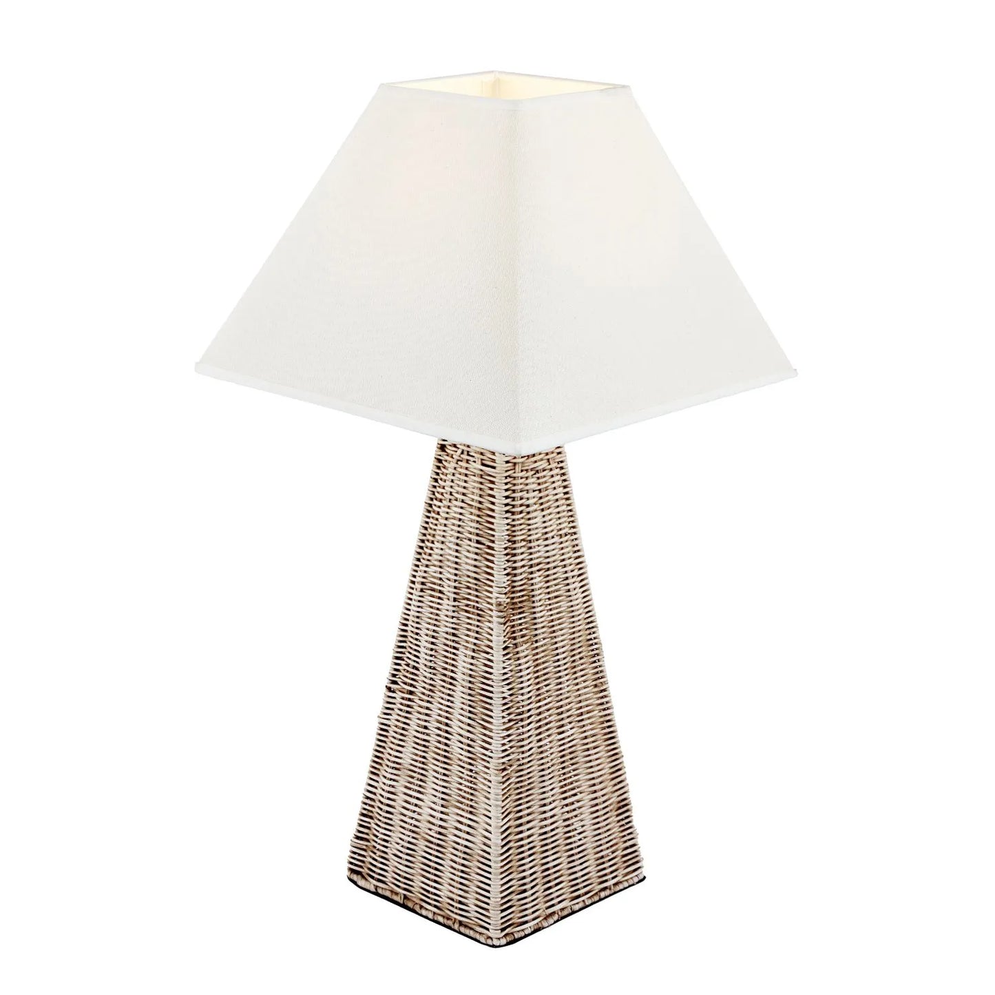 Antique Cream-Washed Rattan Pyramid Table Lamp Base With Gold Lampholder Woven Natural Table Light 49x18x18cm | Click Style