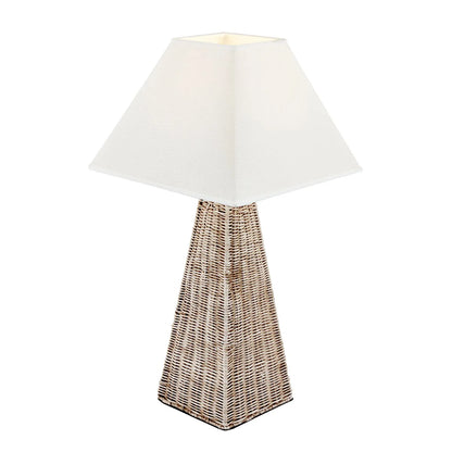 Antique Cream-Washed Rattan Pyramid Table Lamp Base With Gold Lampholder Woven Natural Table Light 49x18x18cm | Click Style