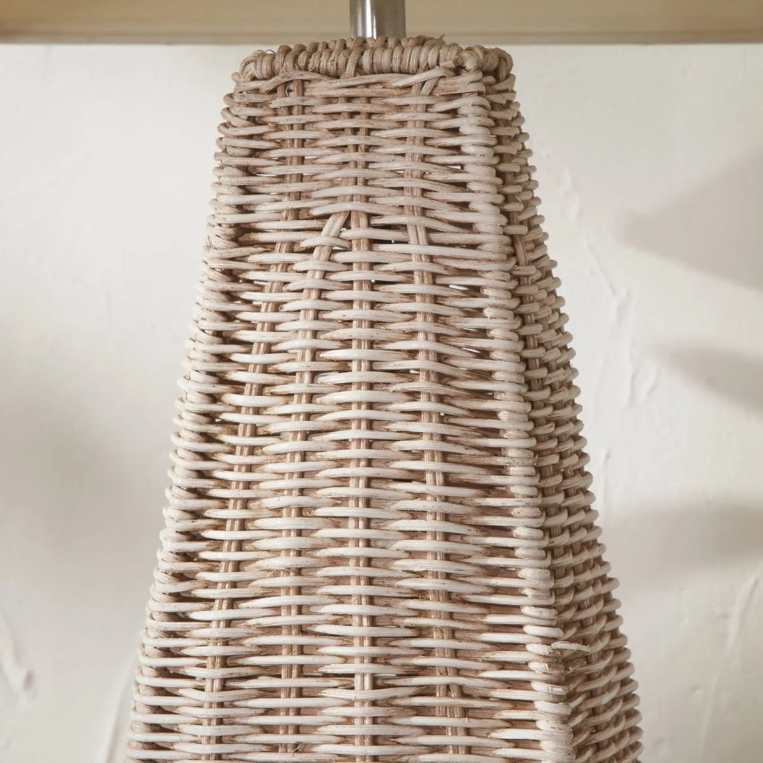 Antique Cream-Washed Rattan Pyramid Table Lamp Base With Gold Lampholder Woven Natural Table Light 49x18x18cm | Click Style