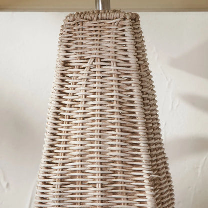 Antique Cream-Washed Rattan Pyramid Table Lamp Base With Gold Lampholder Woven Natural Table Light 49x18x18cm | Click Style