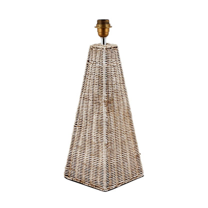 Antique Cream-Washed Rattan Pyramid Table Lamp Base With Gold Lampholder Woven Natural Table Light 49x18x18cm | Click Style