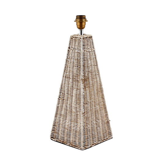 Antique Cream-Washed Rattan Pyramid Table Lamp Base With Gold Lampholder Woven Natural Table Light 49x18x18cm | Click Style