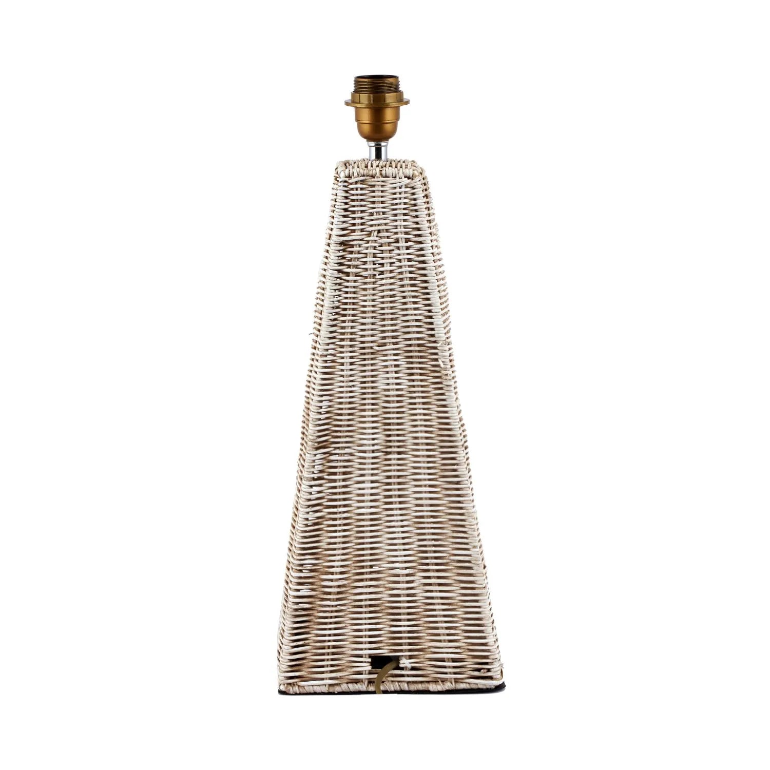 Antique Cream-Washed Rattan Pyramid Table Lamp Base With Gold Lampholder Woven Natural Table Light 49x18x18cm | Click Style