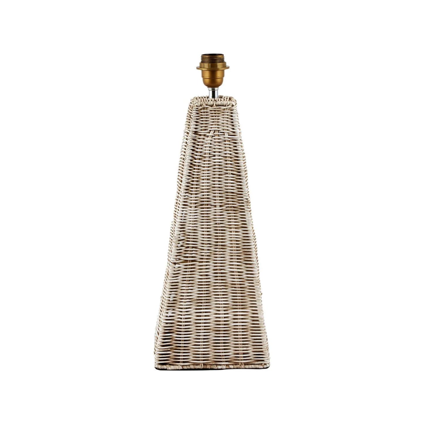 Antique Cream-Washed Rattan Pyramid Table Lamp with 35cm Cream Cotton Tapered Lampshade – Woven Natural Table Light 65x35x35cm | Click Style