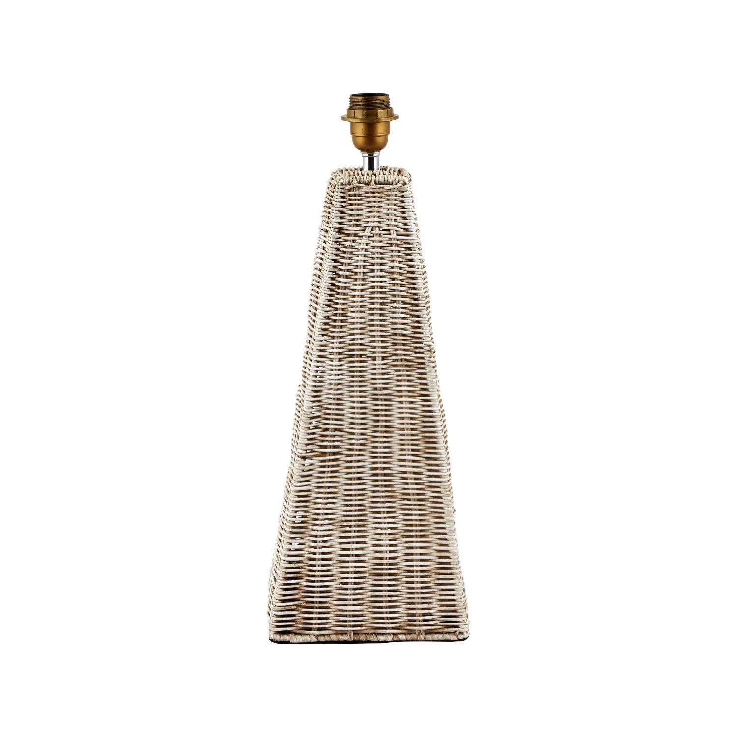 Antique Cream-Washed Rattan Pyramid Table Lamp with 35cm Cream Cotton Tapered Lampshade – Woven Natural Table Light 65x35x35cm | Click Style
