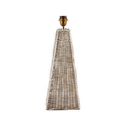 Antique Cream-Washed Rattan Pyramid Table Lamp with 35cm Cream Cotton Tapered Lampshade – Woven Natural Table Light 65x35x35cm | Click Style