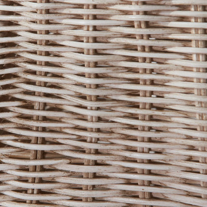 Antique Cream-Washed Rattan Pyramid Table Lamp with 35cm Cream Cotton Tapered Lampshade – Woven Natural Table Light 65x35x35cm | Click Style