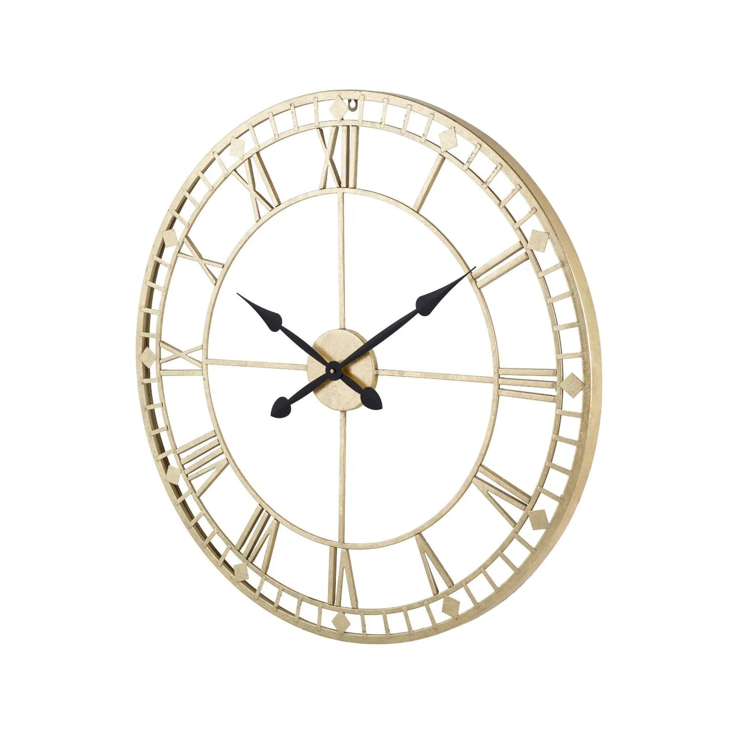 Antique Gold Metal Skeleton Wall Clock – Roman Numerals & Black Hands 80x80cm - Click Style