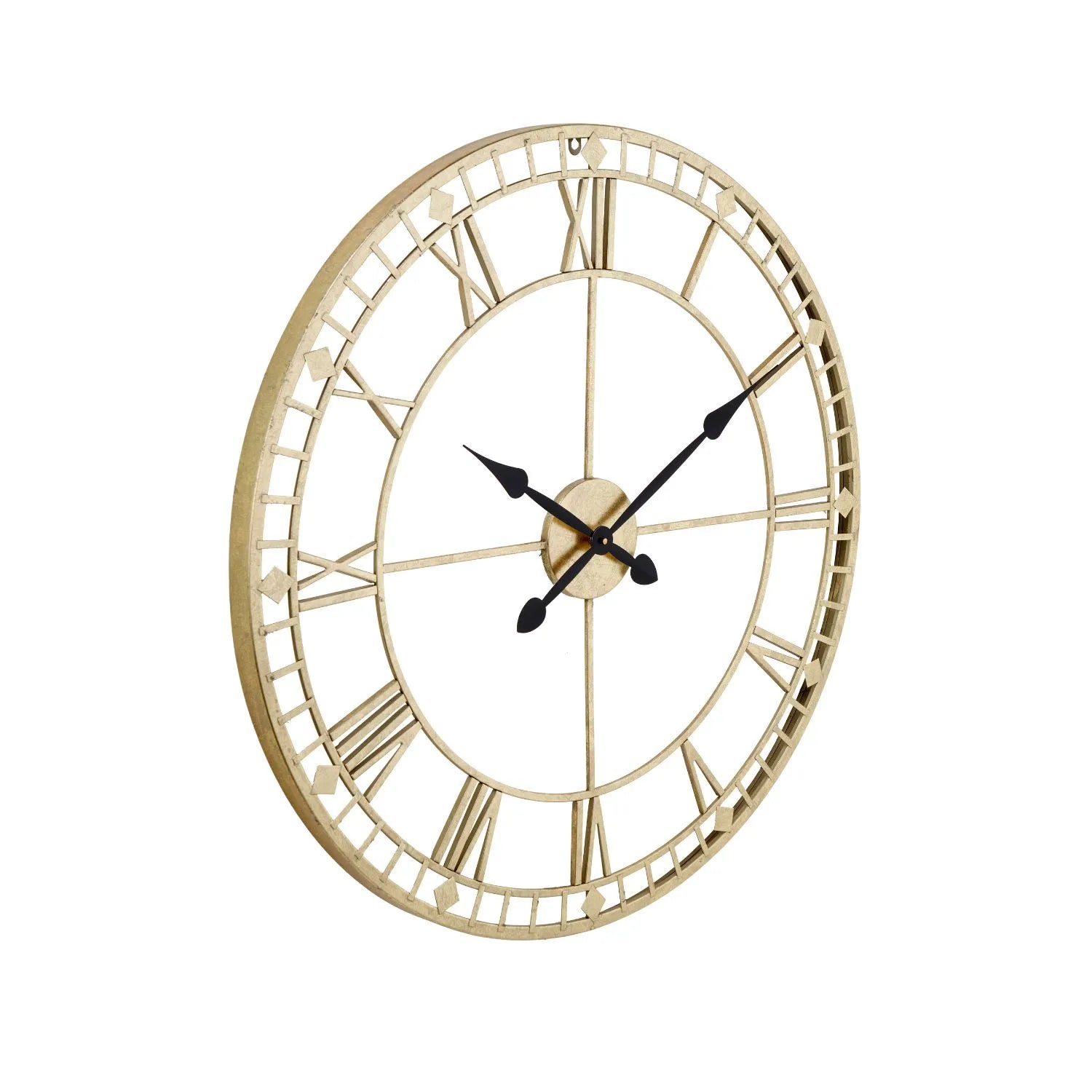 Antique Gold Metal Skeleton Wall Clock – Roman Numerals & Black Hands 80x80cm - Click Style