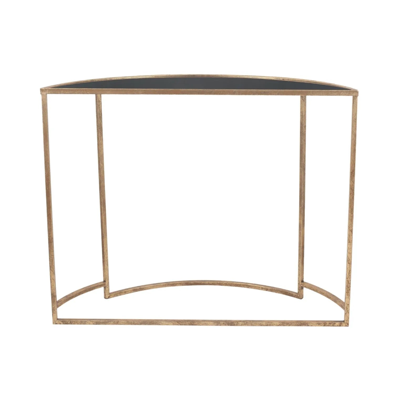 Antique Gold Metal & Black Smoked Glass Console Table – Half-Moon Hallway & Living Room Table W100xH79.5xD41cm - Click Style