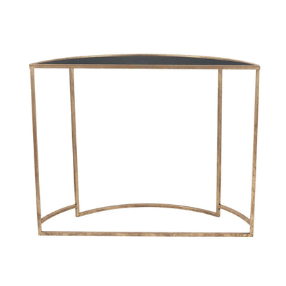 Antique Gold Metal & Black Smoked Glass Console Table – Half-Moon Hallway & Living Room Table W100xH79.5xD41cm - Click Style