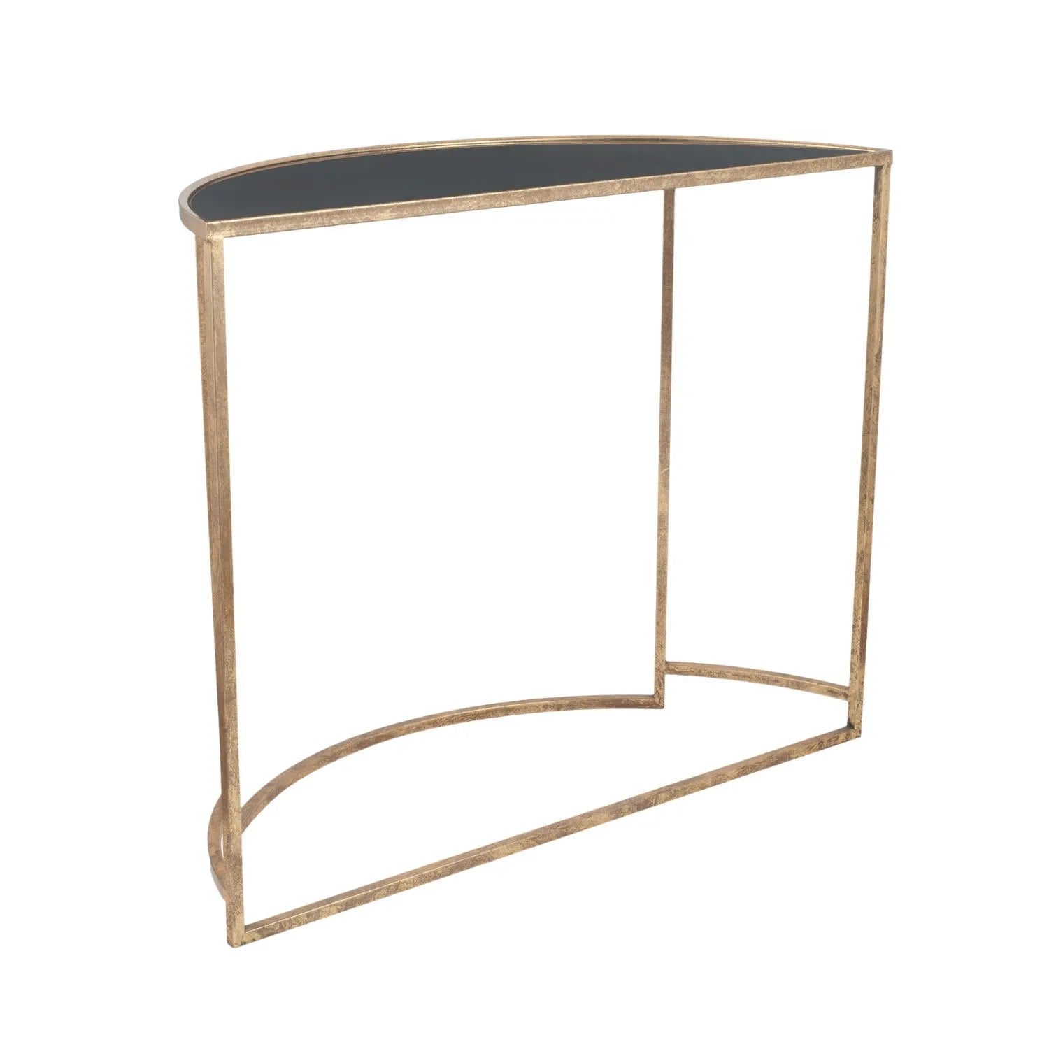 Antique Gold Metal & Black Smoked Glass Console Table – Half-Moon Hallway & Living Room Table W100xH79.5xD41cm - Click Style