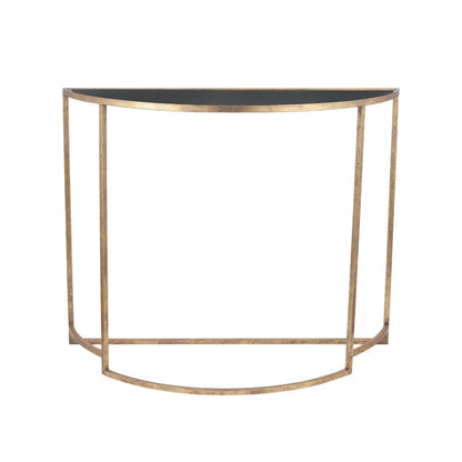 Antique Gold Metal & Black Smoked Glass Console Table – Half-Moon Hallway & Living Room Table W100xH79.5xD41cm - Click Style