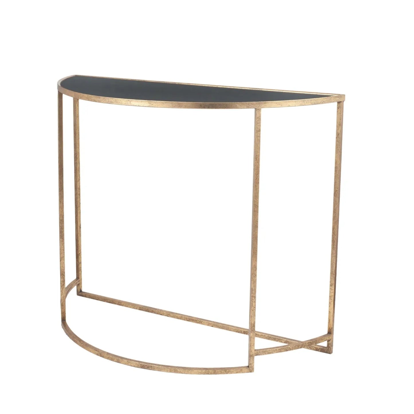 Antique Gold Metal & Black Smoked Glass Console Table – Half-Moon Hallway & Living Room Table W100xH79.5xD41cm - Click Style