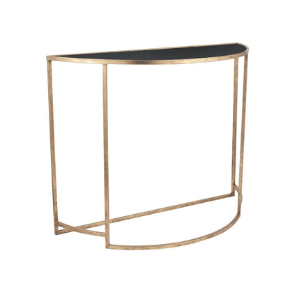 Antique Gold Metal & Black Smoked Glass Console Table – Half-Moon Hallway & Living Room Table W100xH79.5xD41cm - Click Style