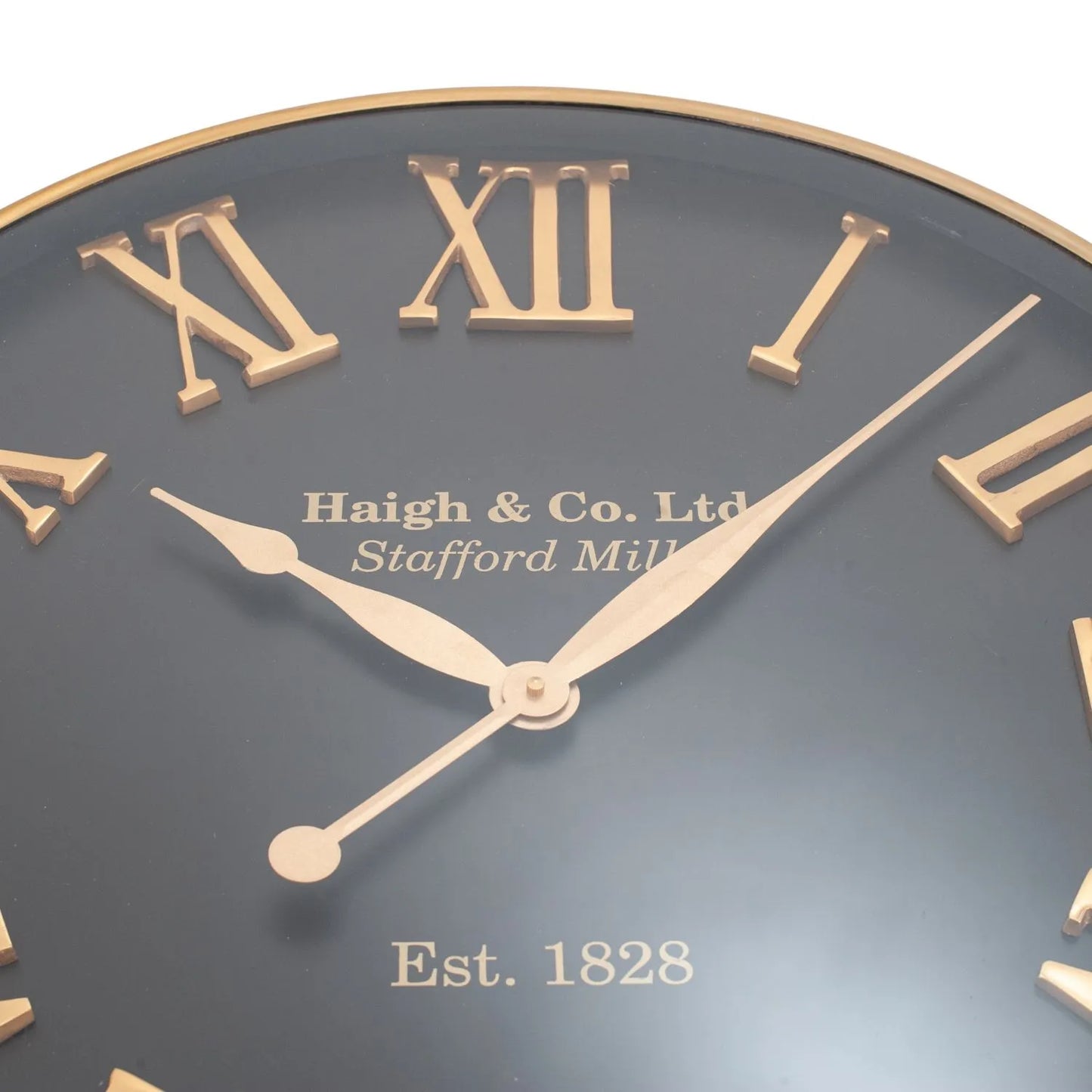 Antique Gold & Black Round Metal Wall Clock with Roman Numerals & Gold Hands 61x61x5cm - Click Style