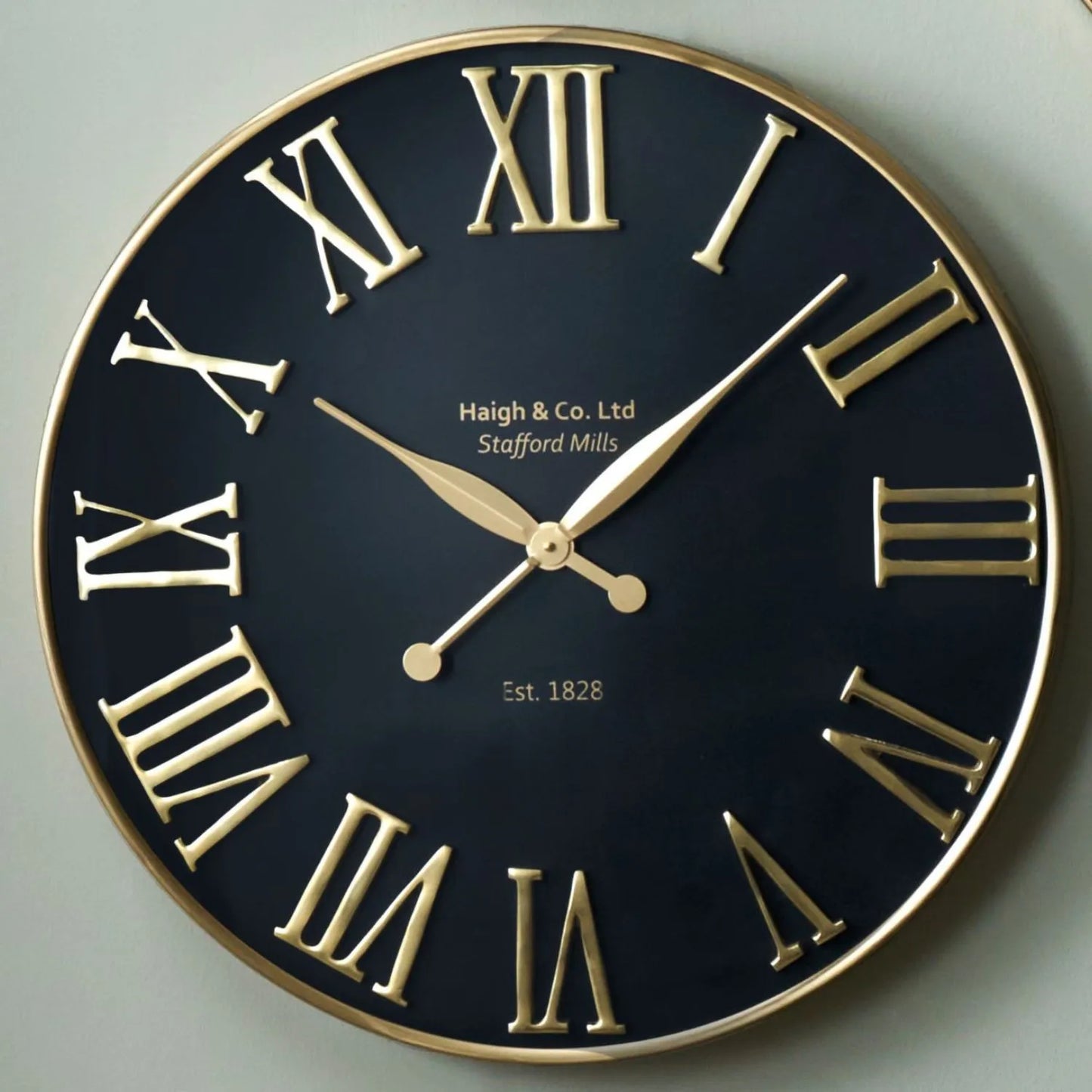 Antique Gold & Black Round Metal Wall Clock with Roman Numerals & Gold Hands 61x61x5cm - Click Style