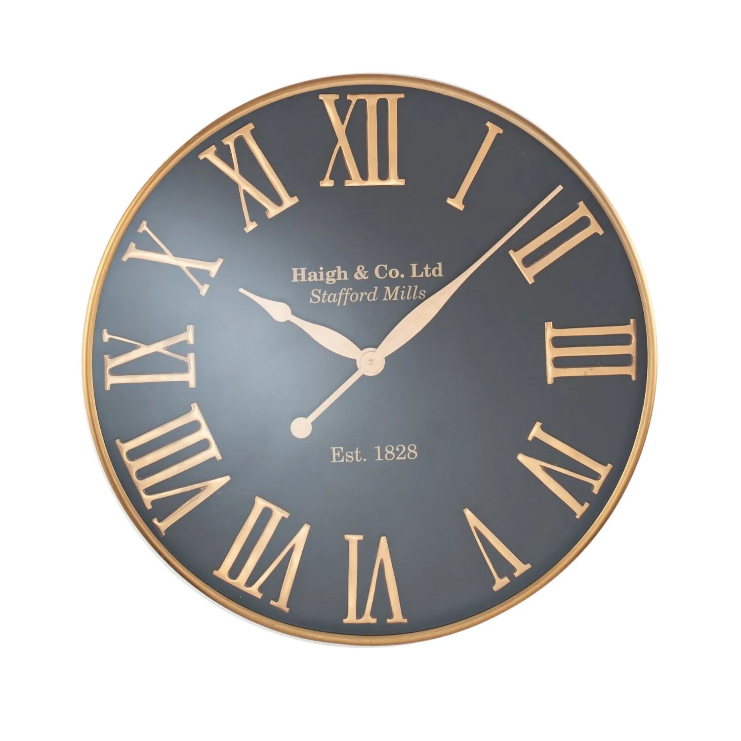 Antique Gold & Black Round Metal Wall Clock with Roman Numerals & Gold Hands 61x61x5cm - Click Style