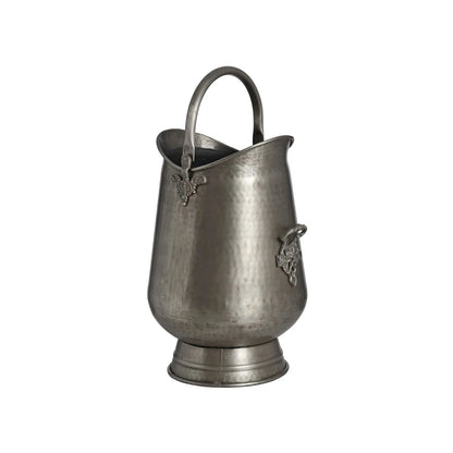 Antique Pewter Effect Silver & Gunmetal Tall Coal Bucket with Arched Handle – Decorative Metal Fireside Coal Scuttle 50x26x36cm – Hammered-Effect Textured Finish & Ornate Side Detail | Click Style