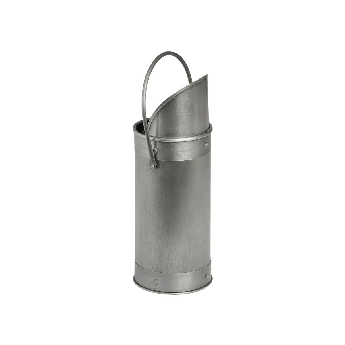 Antique Pewter Silver Metal Matchstick Holder with 60 Long Matches & Built-In Striker – Decorative Fireside Match Holder 20x7x7cm Rear View Showing Carry Handle | Click Style