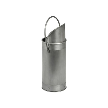 Antique Pewter Silver Metal Matchstick Holder with 60 Long Matches & Built-In Striker – Decorative Fireside Match Holder 20x7x7cm Rear View Showing Carry Handle | Click Style