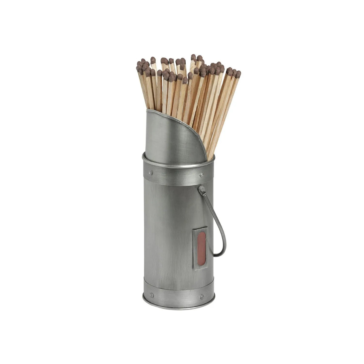 Antique Pewter Silver Metal Matchstick Holder with 60 Long Matches & Built-In Striker – Decorative Fireside Match Holder 20x7x7cm Front View | Click Style