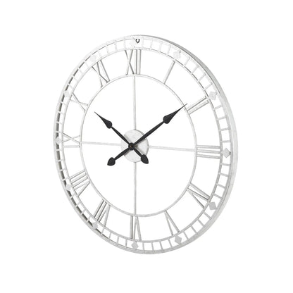 Antique Silver Metal Skeleton Wall Clock with Roman Numerals & Open Frame Design 80x80cm