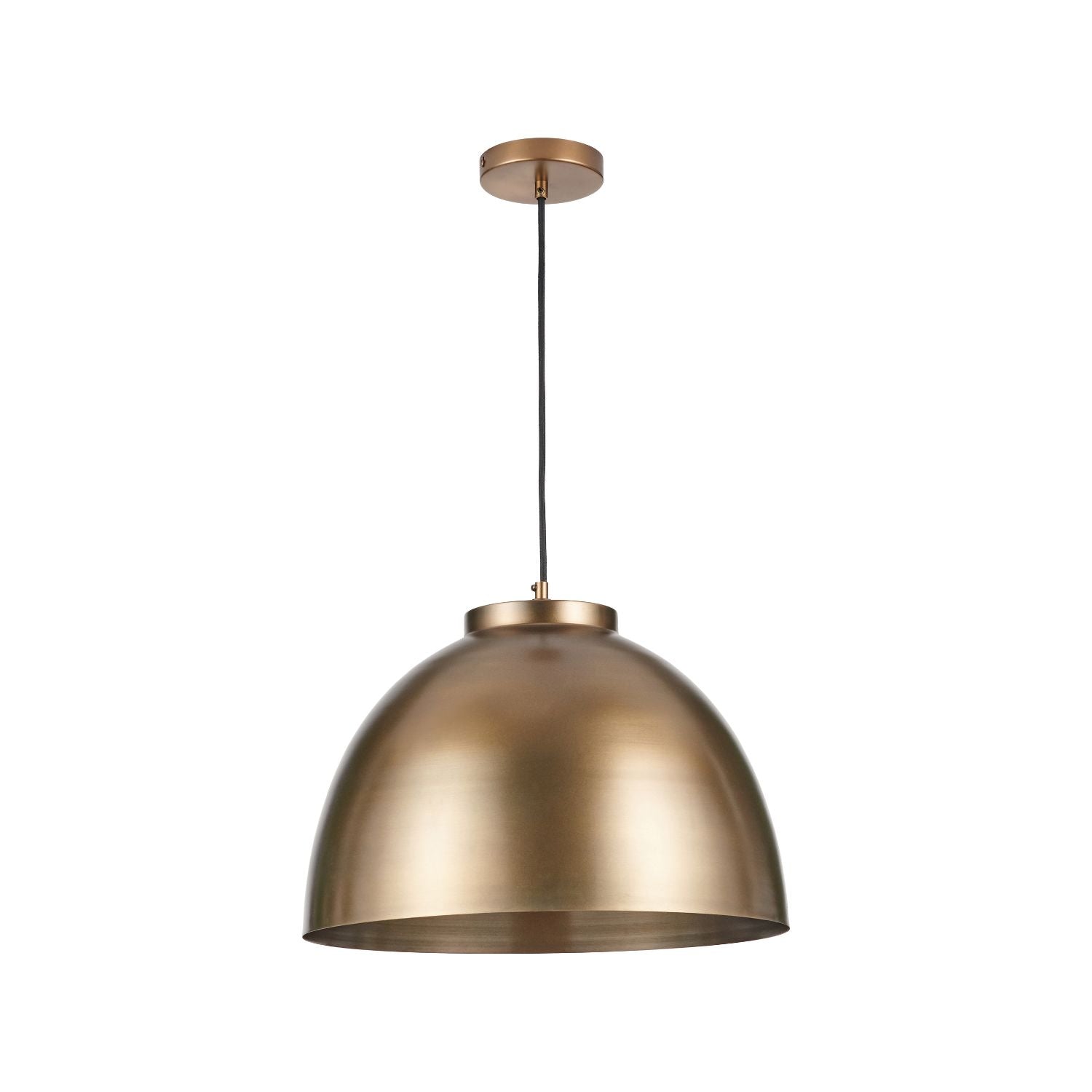 Antique Brass Domed Metal Industrial Pendant Light With Black Fabric Cable Adjustable Dimmable Ceiling Light 129x45x45cm | Click Style
