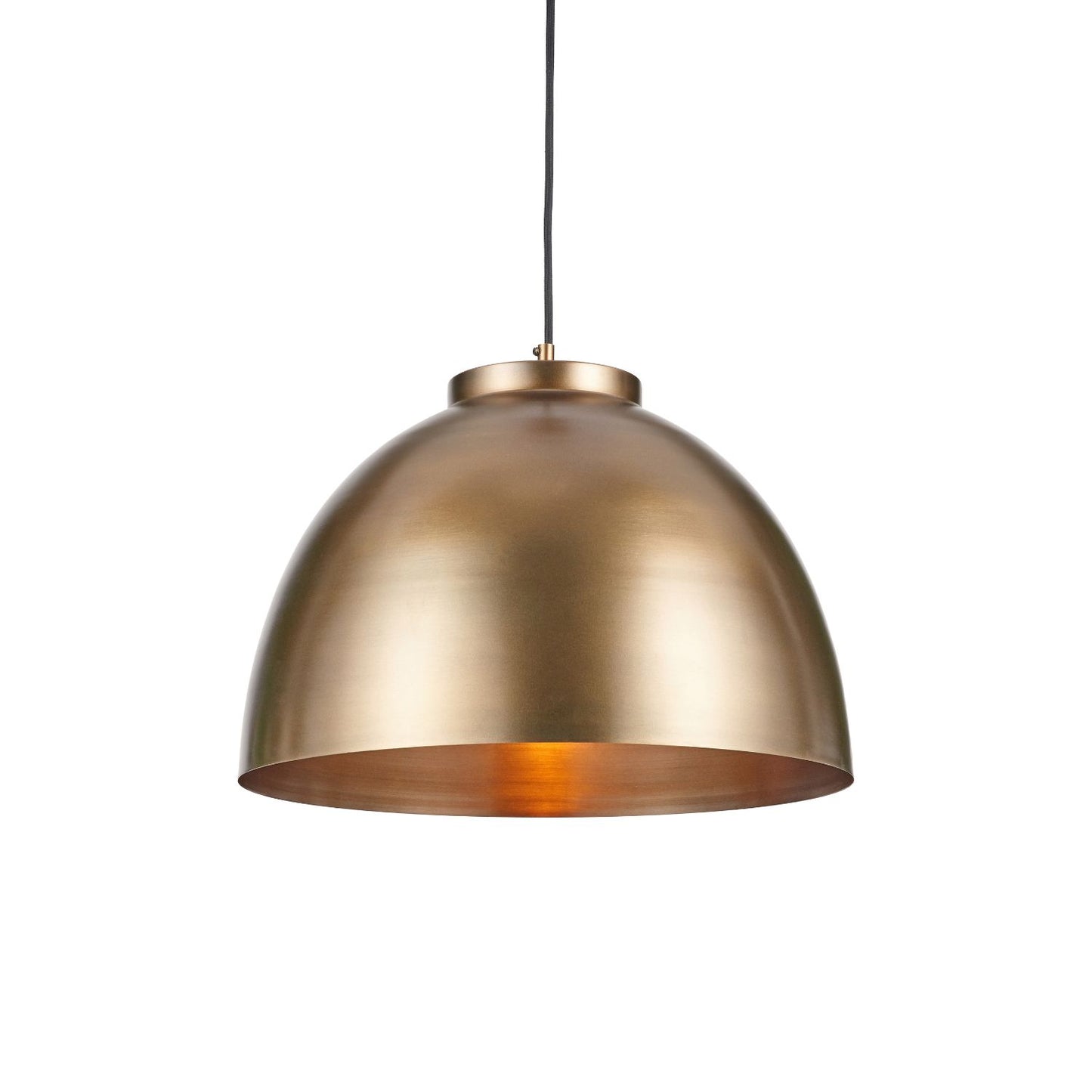 Antique Brass Domed Metal Industrial Pendant Light With Black Fabric Cable Adjustable Dimmable Ceiling Light 129x45x45cm | Click Style