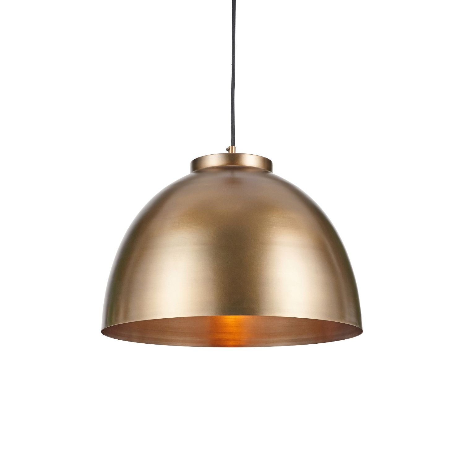 Antique Brass Domed Metal Industrial Pendant Light With Black Fabric Cable Adjustable Dimmable Ceiling Light 129x45x45cm | Click Style
