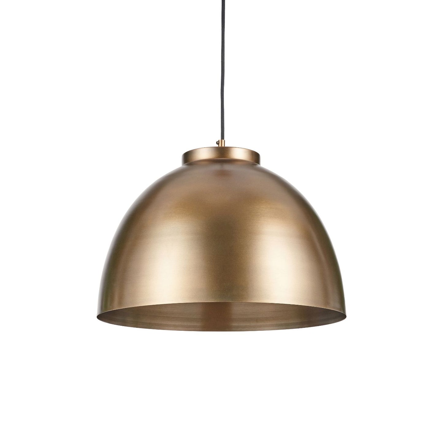 Antique Brass Domed Metal Industrial Pendant Light With Black Fabric Cable Adjustable Dimmable Ceiling Light 129x45x45cm | Click Style