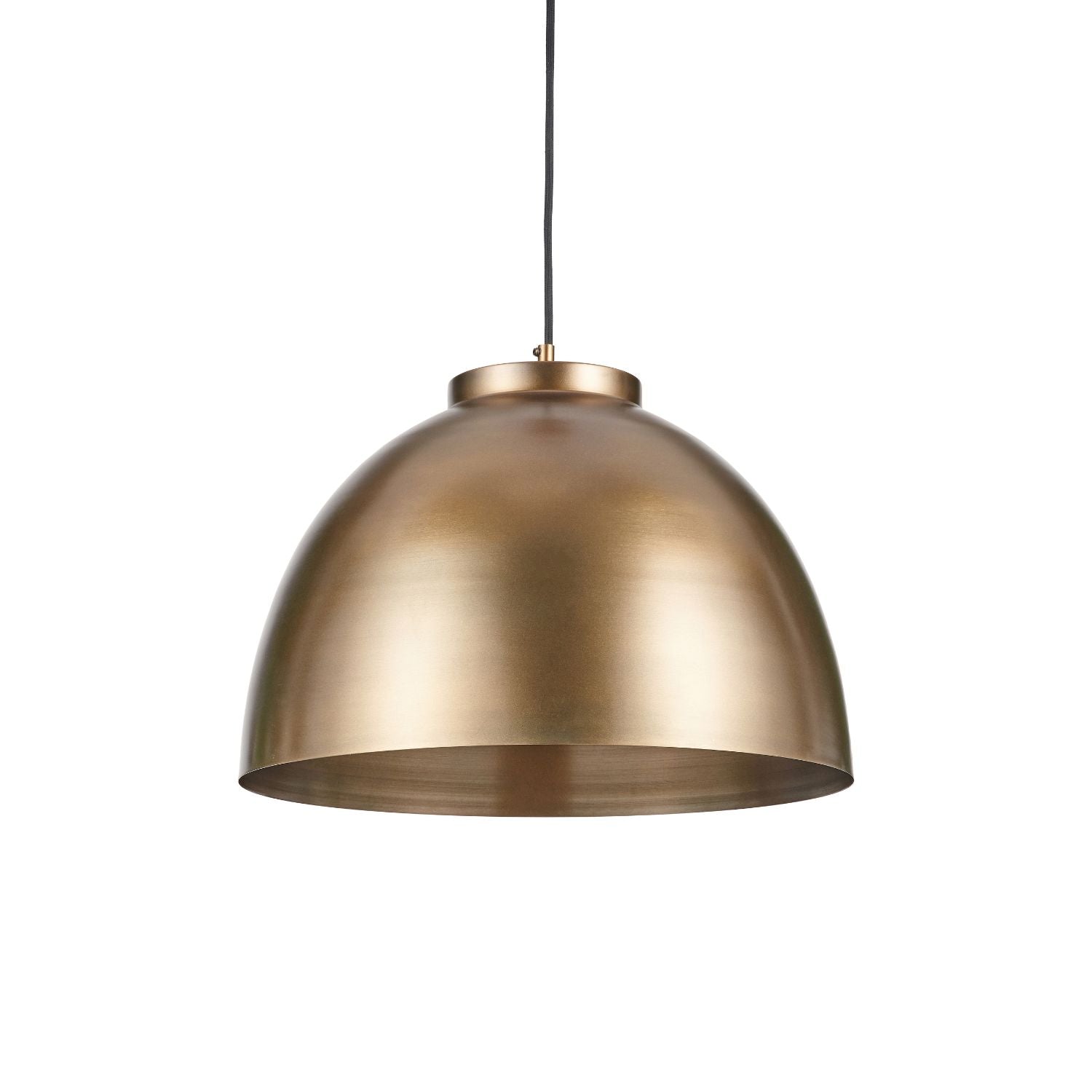 Antique Brass Domed Metal Industrial Pendant Light With Black Fabric Cable Adjustable Dimmable Ceiling Light 129x45x45cm | Click Style