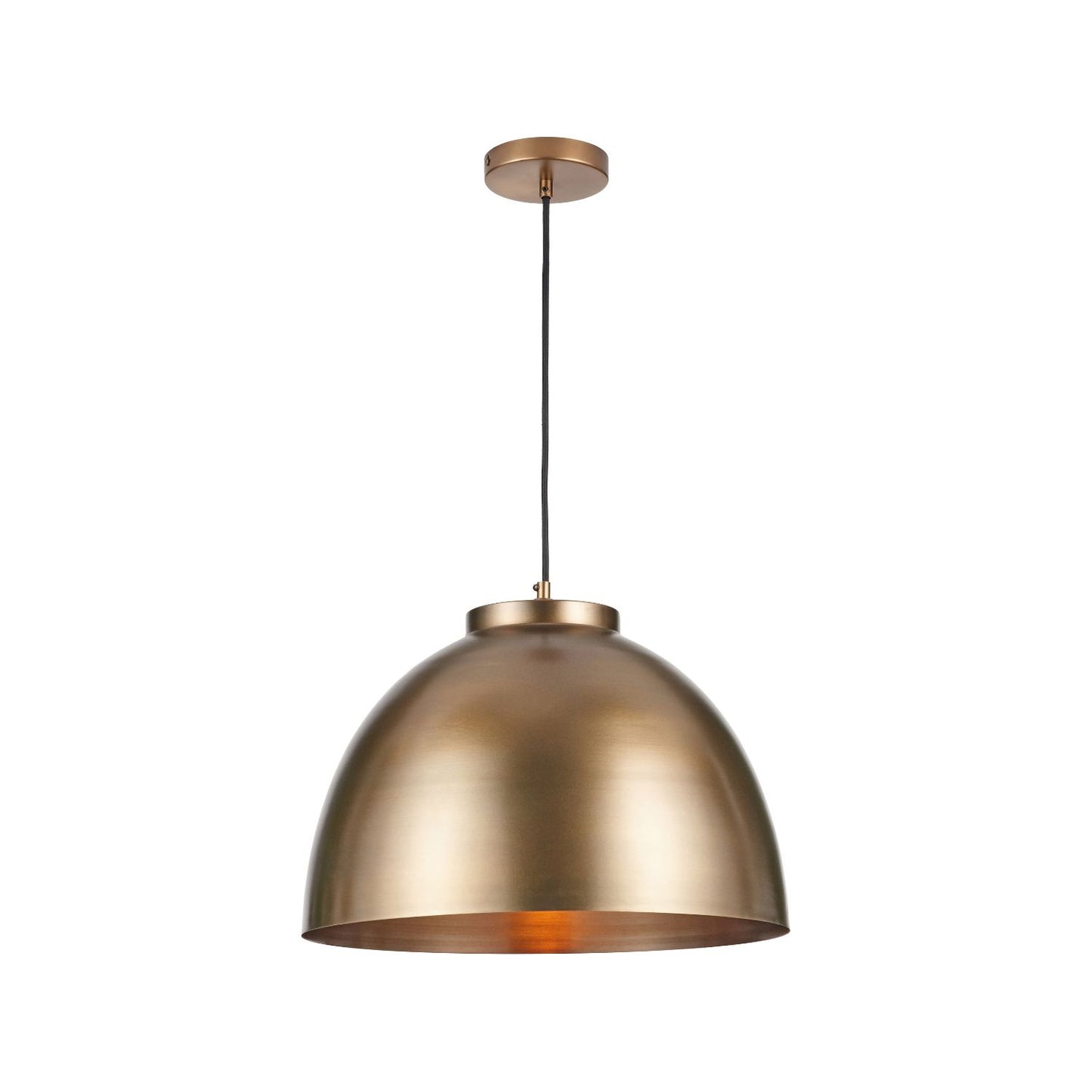 Antique Brass Domed Metal Industrial Pendant Light With Black Fabric Cable Adjustable Dimmable Ceiling Light 129x45x45cm | Click Style