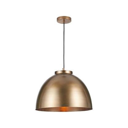 Antique Brass Domed Metal Industrial Pendant Light With Black Fabric Cable Adjustable Dimmable Ceiling Light 129x45x45cm | Click Style