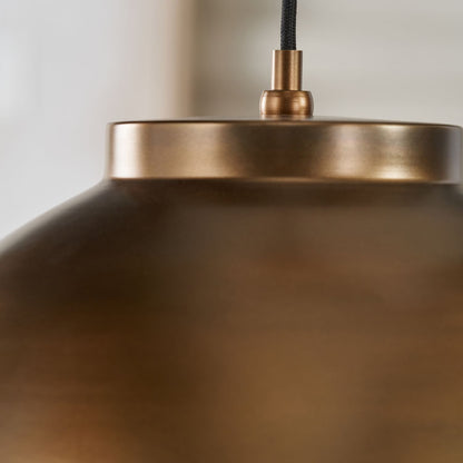 Antique Brass Domed Metal Industrial Pendant Light With Black Fabric Cable Adjustable Dimmable Ceiling Light 129x45x45cm | Click Style